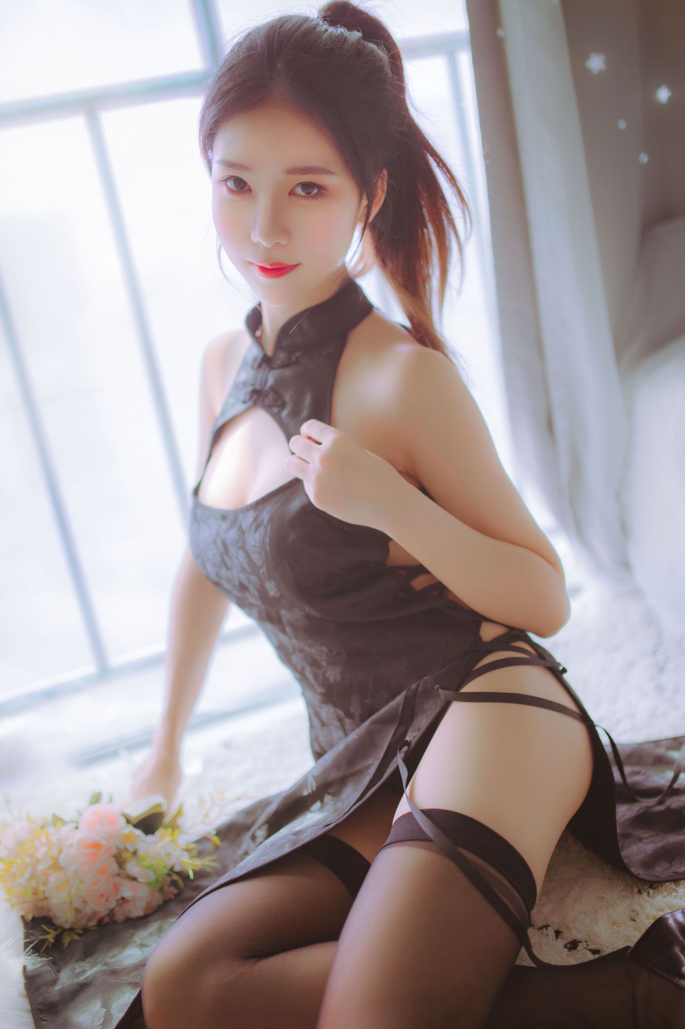 No.026-黑白旗袍双子 – 抖娘_利世×不呆猫 [41P]-次元堂